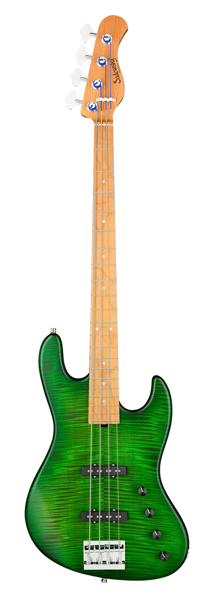 Sadowsky MetroLine Deluxe 21-Fret Standard J/J Bass, Okoume Body, Roasted Maple Fingerboard, 4-String - Emeraude Greenburst Transparent Satin