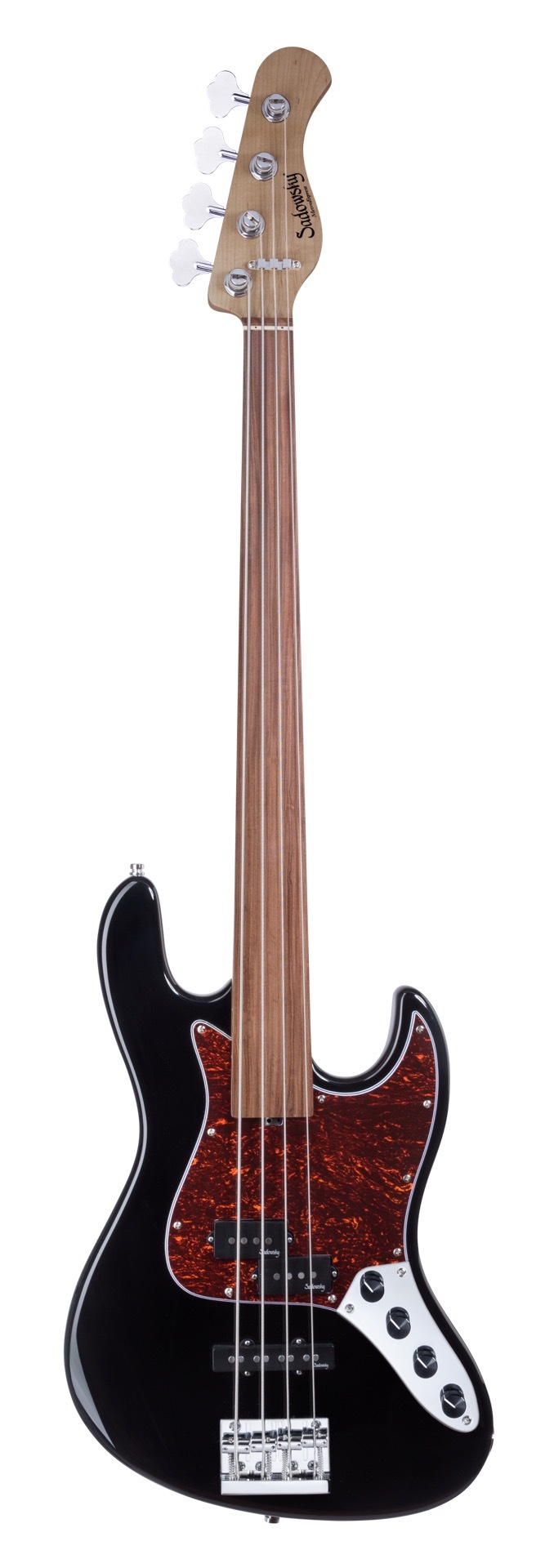 Sadowsky MetroExpress 21-Fret Hybrid P/J Bass, Morado Fingerboard, 4-String, Fretless - Solid Black High Polish