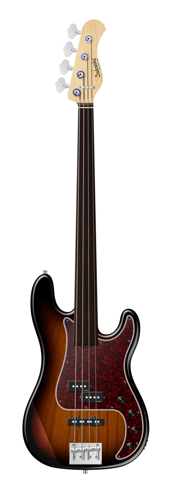 Sadowsky MetroLine 21-Fret Hybrid P/J Bass, Solidbody, Swamp Ash Body, Tigerstripe Ebony Fingerboard, 4-String, Fretless - '59 Burst Transparent High Polish