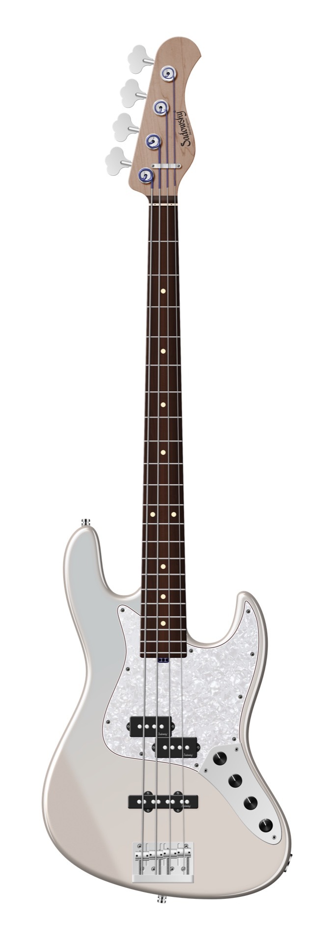 Sadowsky MetroExpress 21-Fret Hybrid P/J Bass, Morado Fingerboard, 4-String - Solid Paper White Metallic High Polish