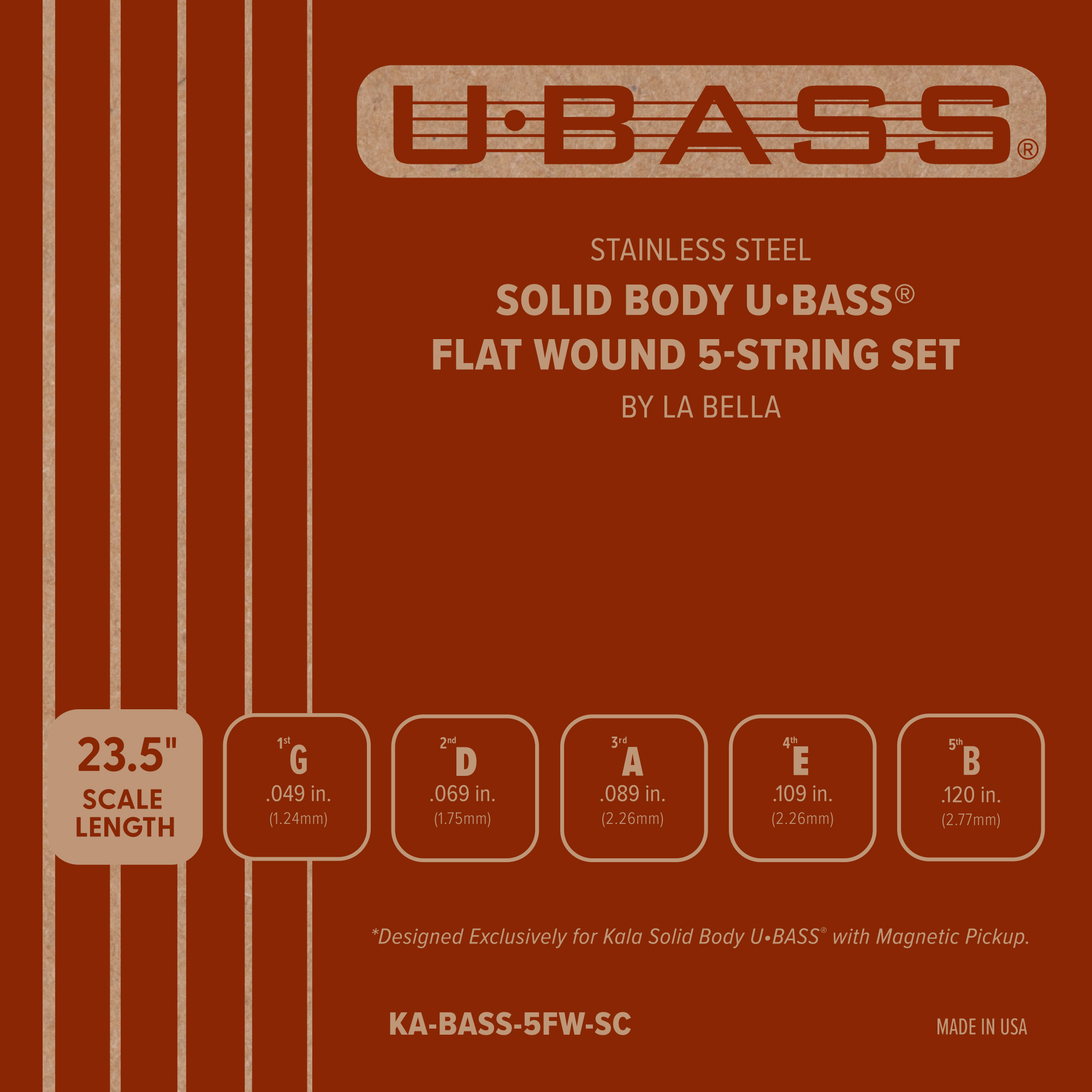 Kala U-Bass Solid Body Flatwound String Set, 5-String (by La Bella)