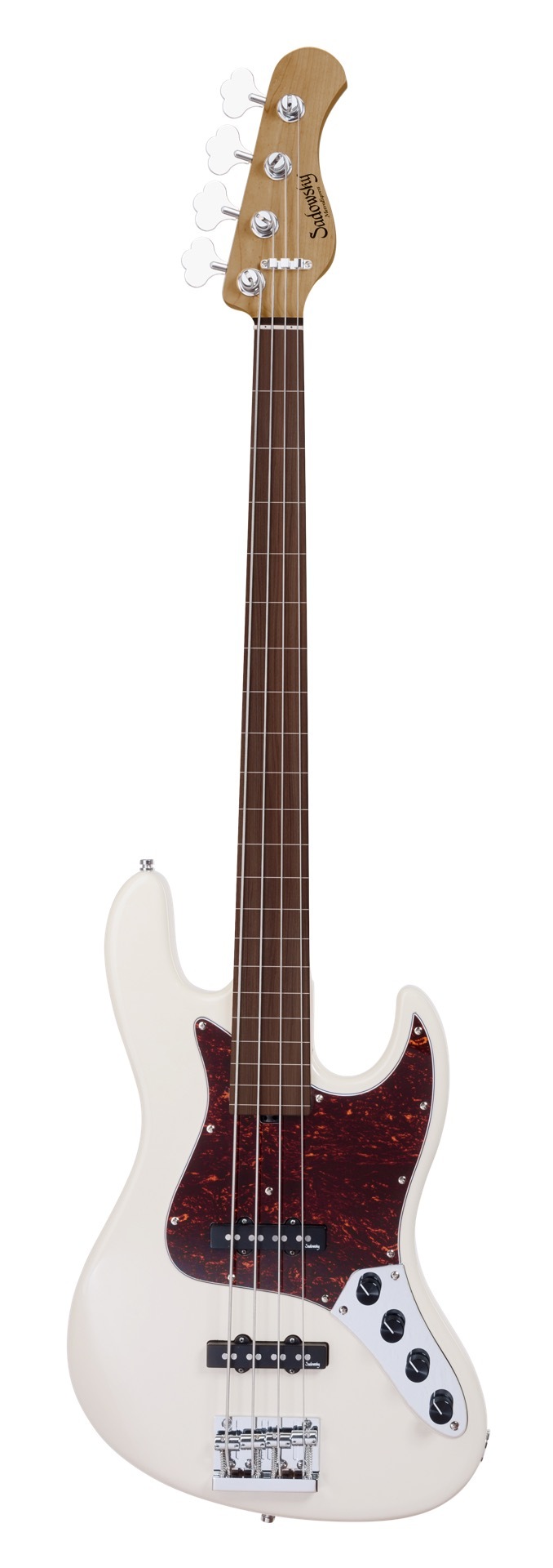 Sadowsky MetroExpress 21-Fret Vintage J/J Bass, Morado Fingerboard, 4-String, Fretless With Lines - Solid Olympic White High Polish