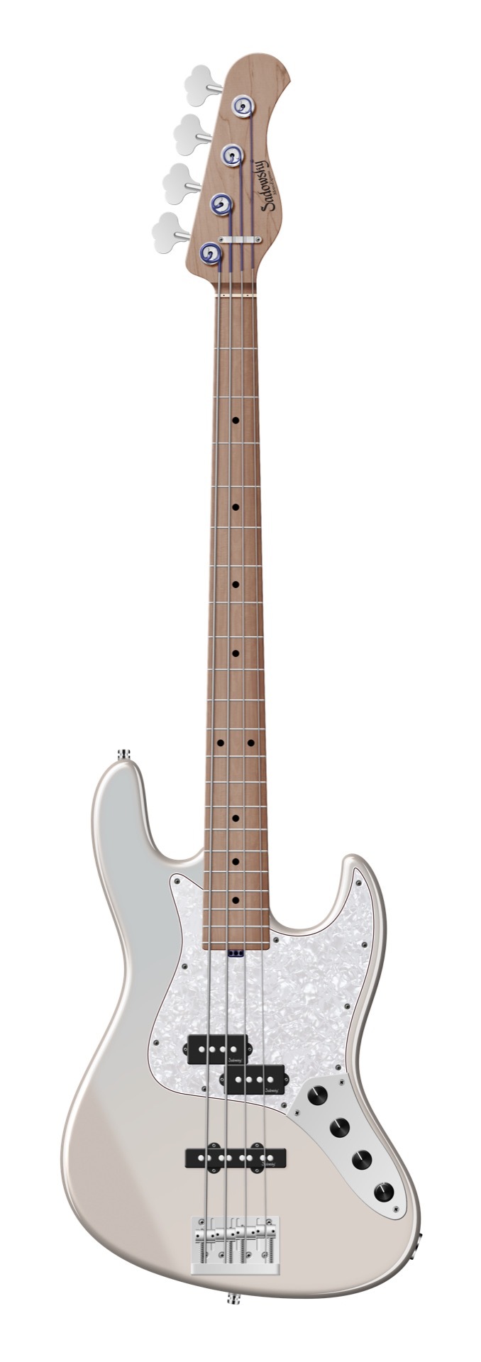 Sadowsky MetroExpress 21-Fret Hybrid P/J Bass, Roasted Maple Fingerboard, 4-String - Solid Paper White Metallic High Polish