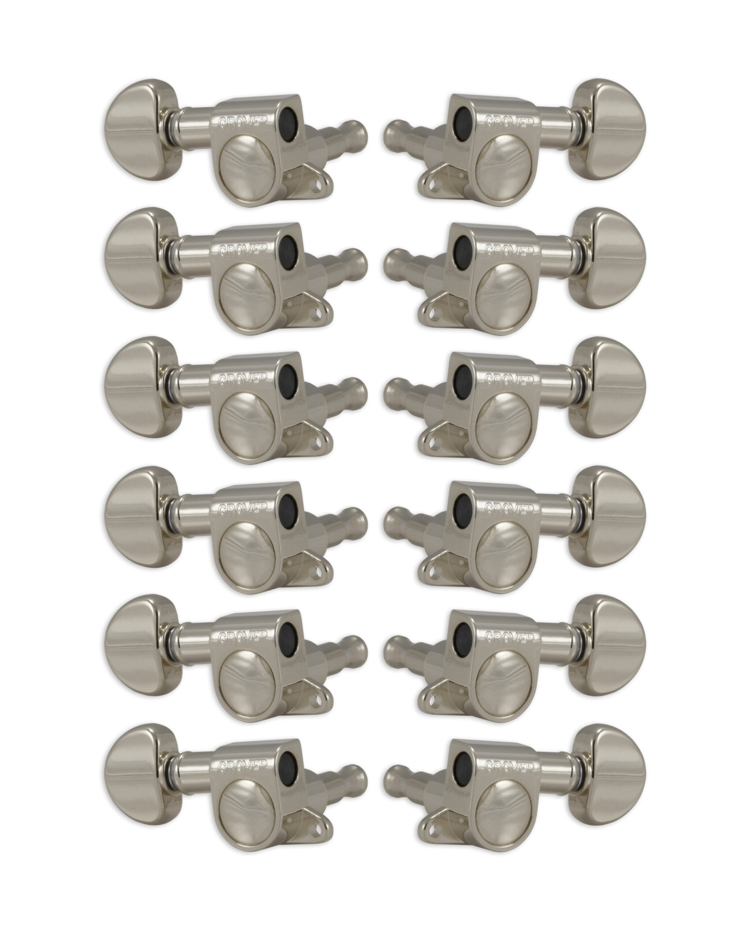 Grover 205N12 Mini Rotomatics with Round Button - 12-String Guitar Machine Heads, 6 + 6 - Nickel