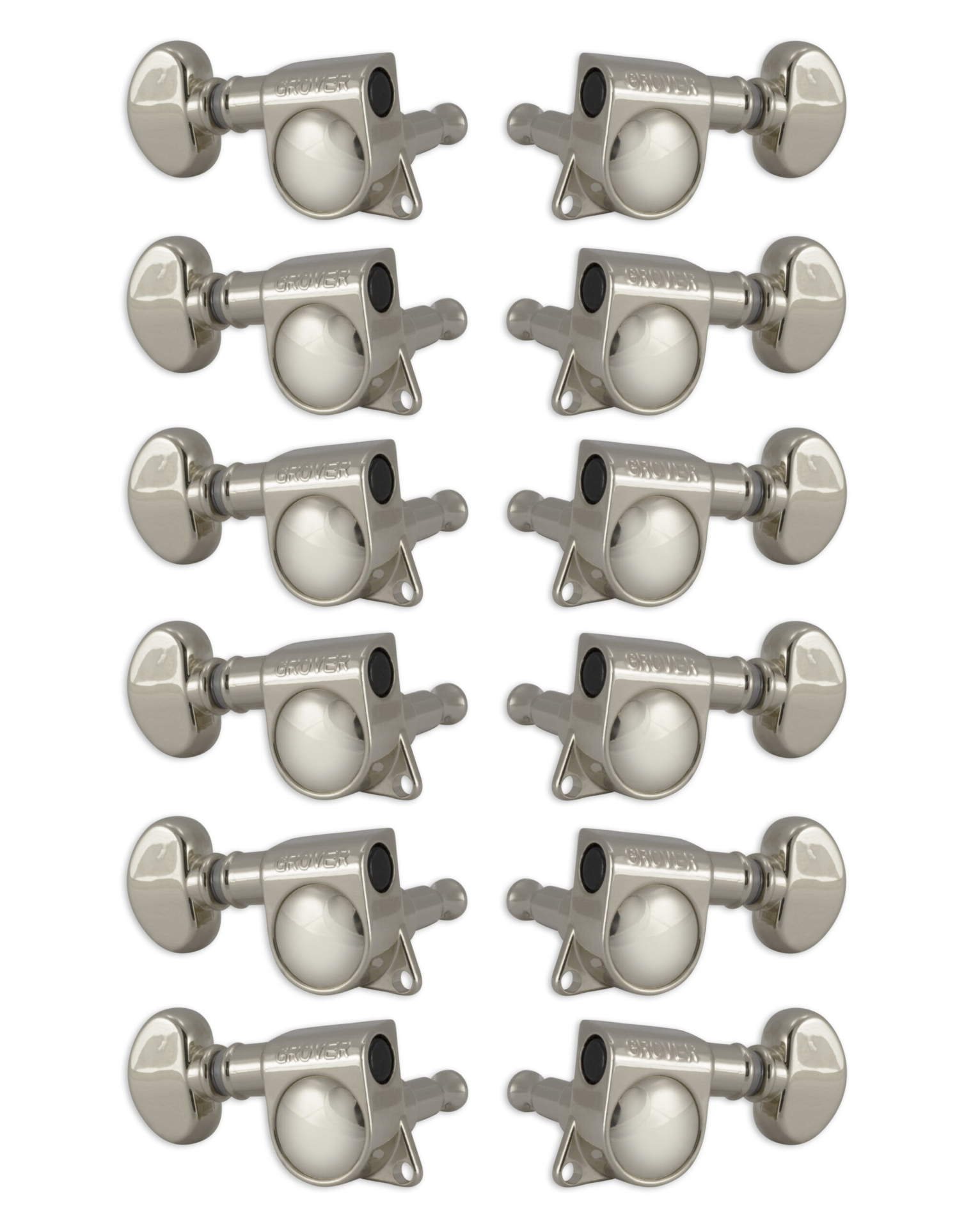 Grover 305N12 Mid-Size Rotomatics with Round Button - 12-String Guitar Machine Heads, 6 + 6 - Nickel