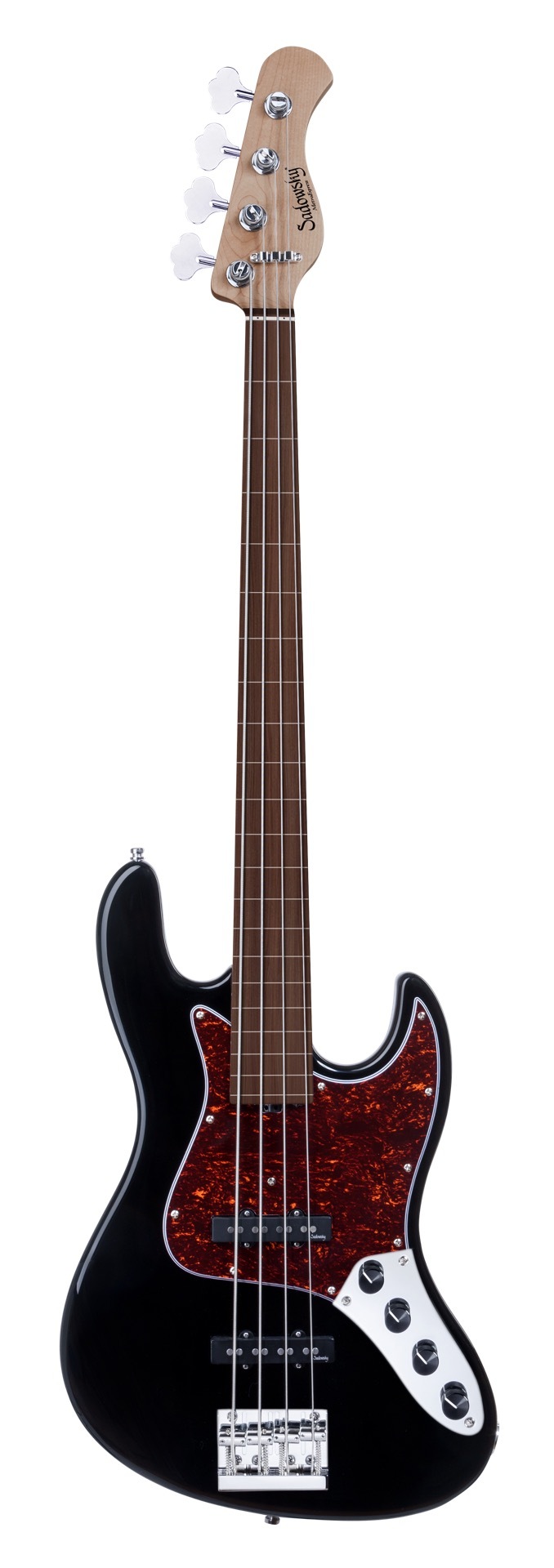 Sadowsky MetroExpress 21-Fret Vintage J/J Bass, Morado Fingerboard, 4-String, Fretless With Lines - Solid Black High Polish