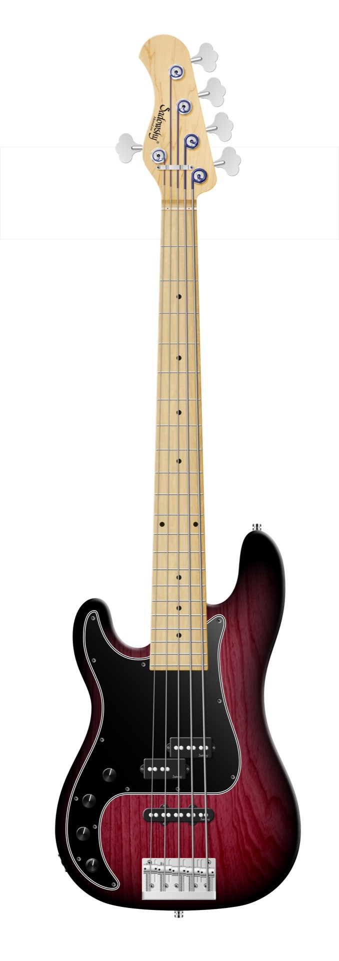 Sadowsky MetroLine 21-Fret Hybrid P/J Bass, Solidbody, Swamp Ash Body, Maple Fingerboard, 5-String, Lefthand - Burgundy Blackburst Transparent Satin