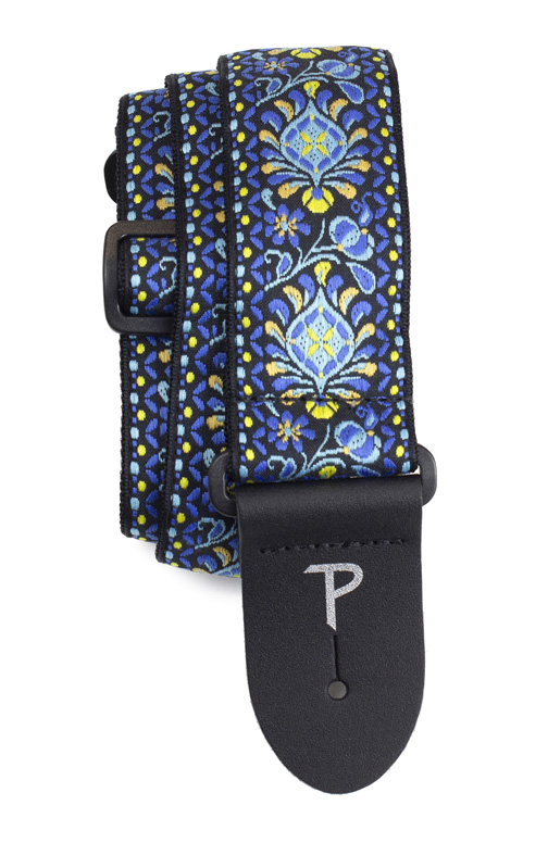 Perri's 7286 Jacquard Gurt, blue/yellow geo floral