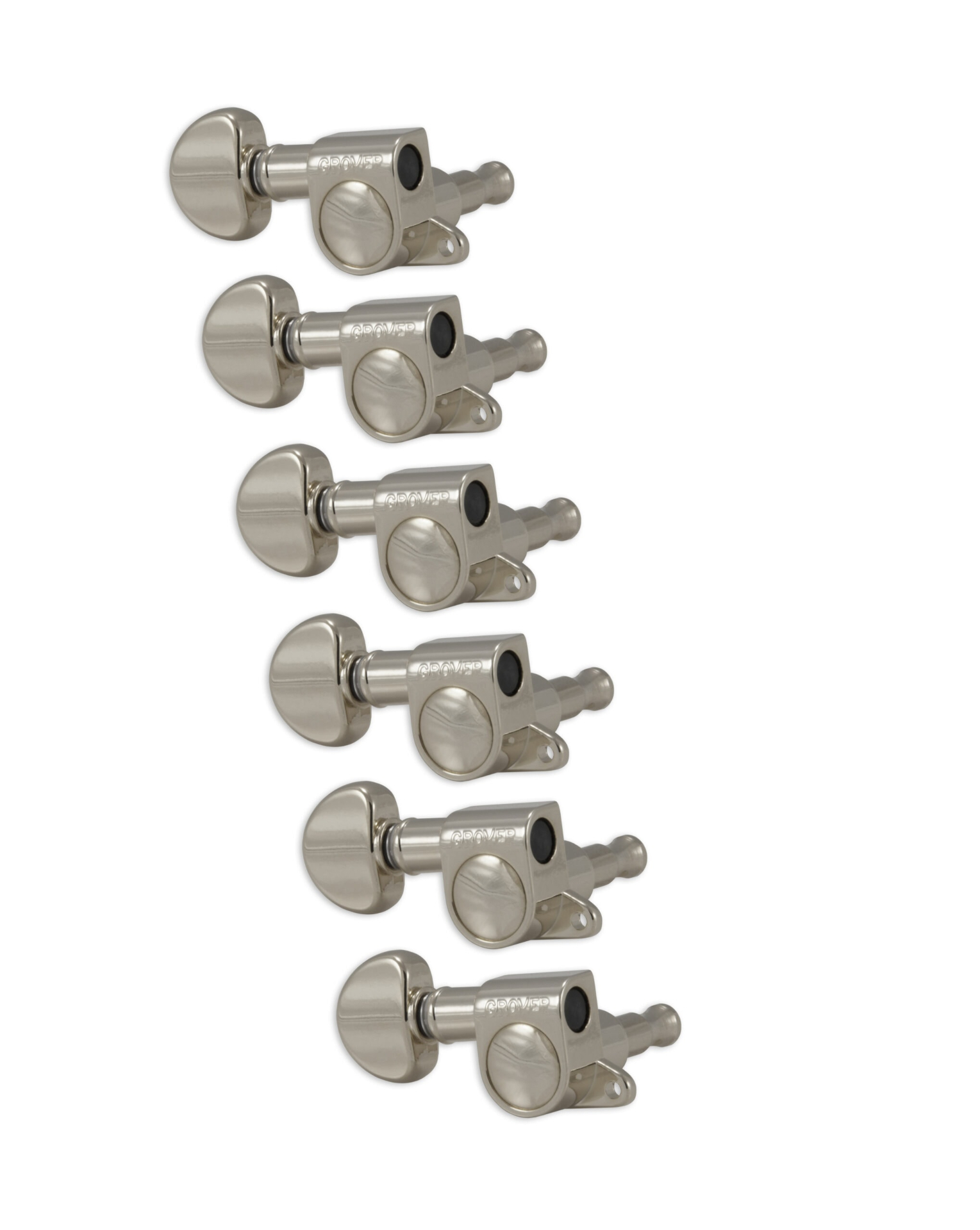 Grover 205NL6 Mini Rotomatics with Round Button - Guitar Machine Heads, 6-in-Line, Lefthand, Treble Side (Right) -  Nickel