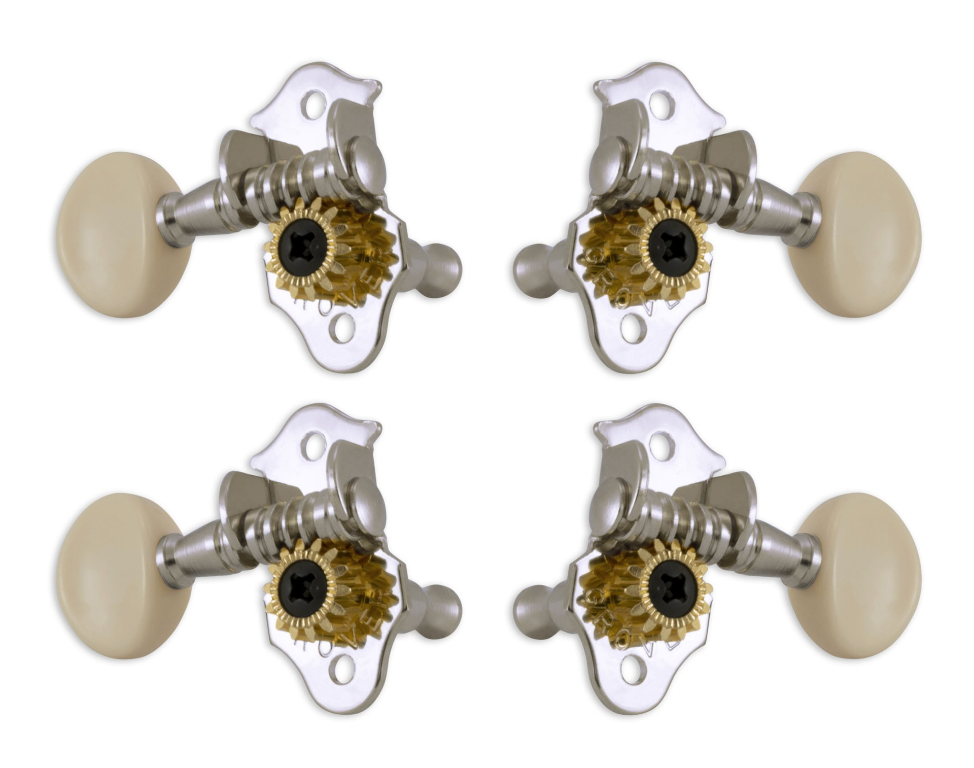 Grover 9CW Sta-Tite Geared Ukulele Pegs with White Button - 4 pcs. - Chrome